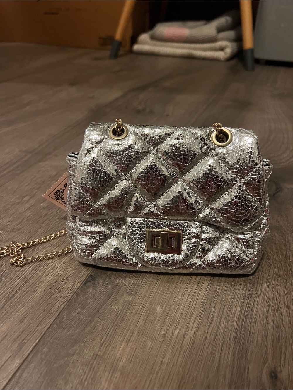 Nwt Chloe k girls Metallic Silver Quilted Chain Shoulder Bag